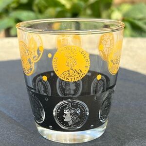 Vintage MCM 3.5” Hazel Atlas Highball Glass Roman Coins Black&Gold 1960’s
